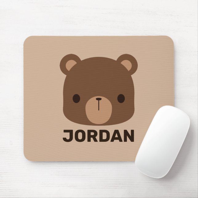 Cute Little Brown Bear with Personalised Name Mouse Pad (With Mouse)
