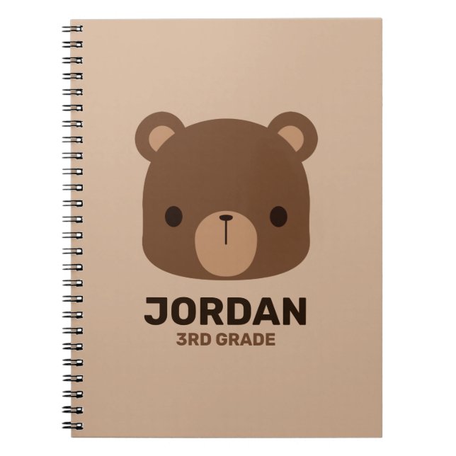 Cute Little Brown Bear with Personalised Name Note Notebook (Front)