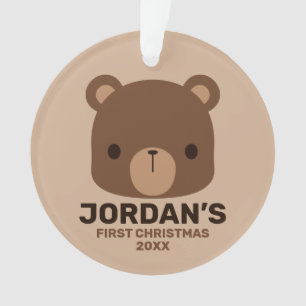 Cute Little Brown Bear with Personalised Name Ornament