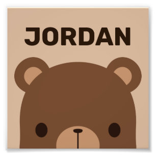 Cute Little Brown Bear with Personalised Name Photo Print
