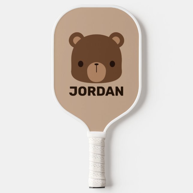 Cute Little Brown Bear with Personalised Name Pickleball Paddle (Front)