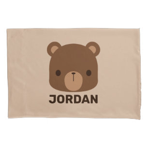 Cute Little Brown Bear with Personalised Name Pillowcase