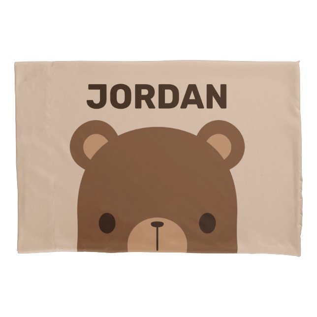 Cute Little Brown Bear with Personalised Name Pillowcase (Front)