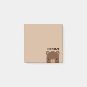 Cute Little Brown Bear with Personalised Name Post-it Notes