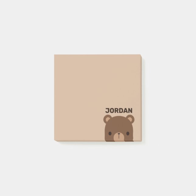 Cute Little Brown Bear with Personalised Name Post-it Notes (Front)