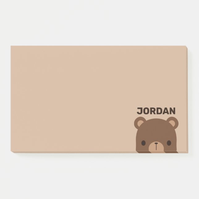 Cute Little Brown Bear with Personalised Name Post-it Notes (Front)