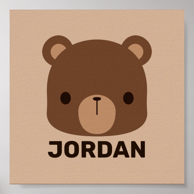Cute Little Brown Bear with Personalised Name Post Poster (Front)