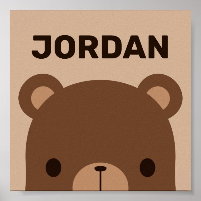 Cute Little Brown Bear with Personalised Name Poster (Front)