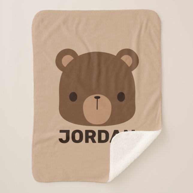 Cute Little Brown Bear with Personalised Name Sherpa Blanket (Front)