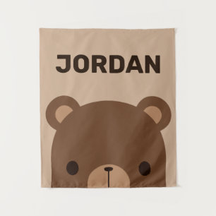 Cute Little Brown Bear with Personalised Name Tape Tapestry