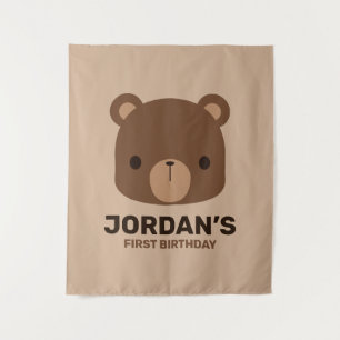 Cute Little Brown Bear with Personalised Name Tapestry