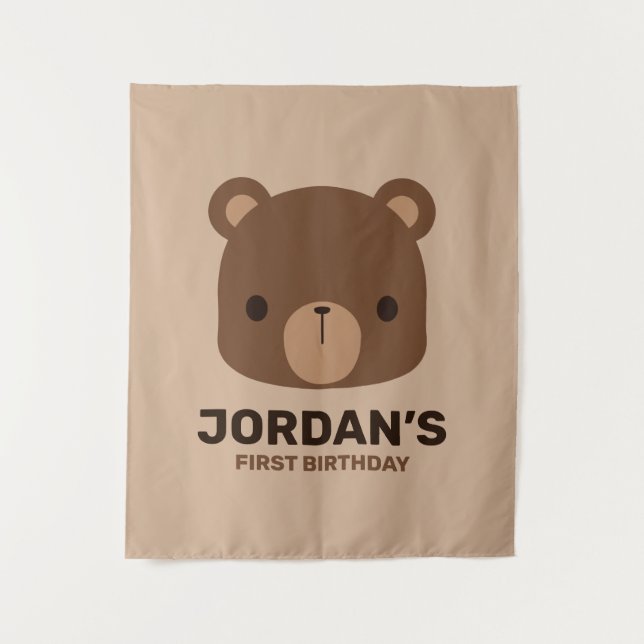 Cute Little Brown Bear with Personalised Name Tapestry (Front)