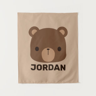Cute Little Brown Bear with Personalised Name Tapestry
