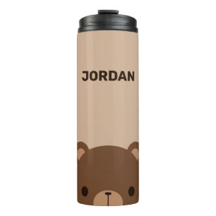 Cute Little Brown Bear with Personalised Name Thermal Tumbler