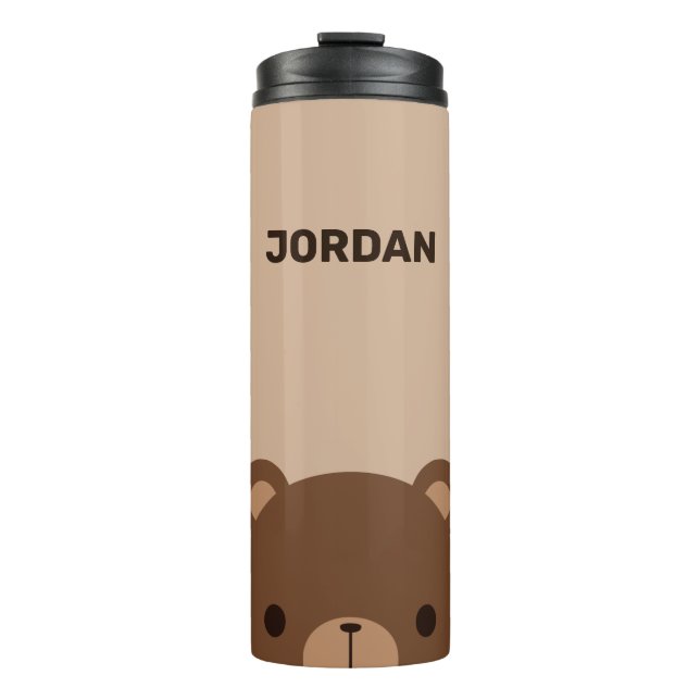 Cute Little Brown Bear with Personalised Name Thermal Tumbler (Front)