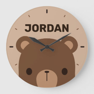 Cute Little Brown Bear with Personalized Name Larg Large Clock