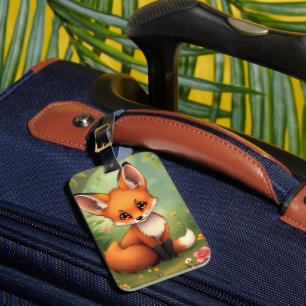 Cute little brown fox in forest luggage tag