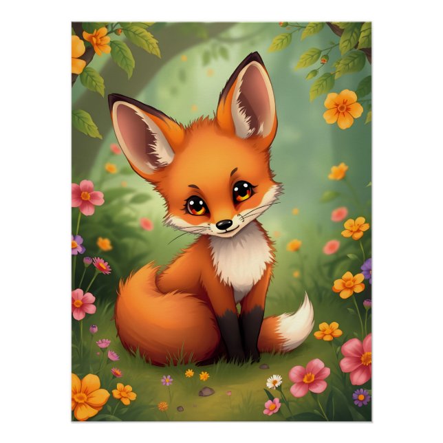 Cute little brown fox in forest poster (Front)