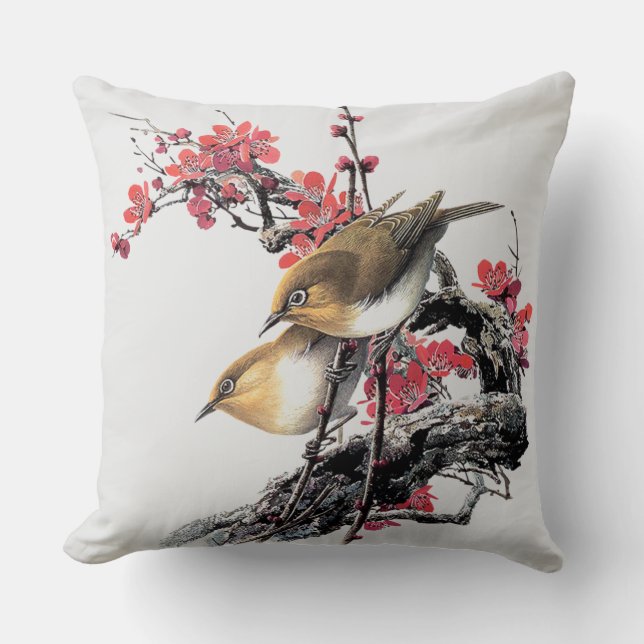 Cute Little Brown Gold Birds Throw Pillow (Front)