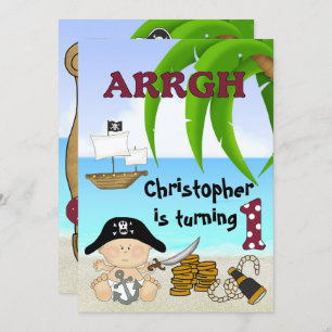 Cute Little Buccaneer ~ Pirate Boy's 1st Birthday Invitation