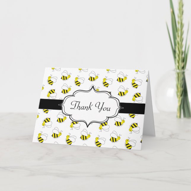 Cute Little Bumble Bee Pattern Thank You Card (Front)