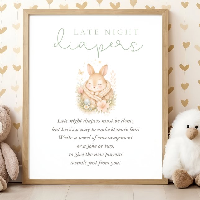 Cute Little Bunny Baby Shower Late Night Diapers Poster (Creator Uploaded)