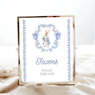 Cute Little Bunny Blue Baby Shower Favours Poster
