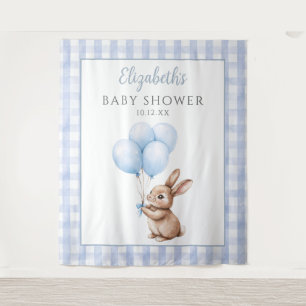 Cute Little Bunny Blue Baby Shower Photo Backdrop Tapestry