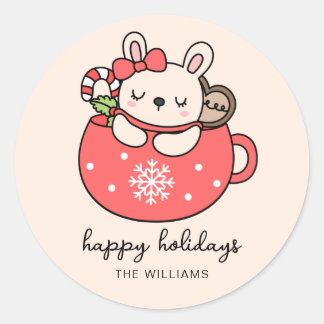 Cute Little Bunny Christmas Holiday Custom Sticker