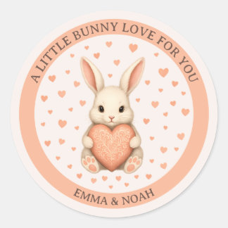 Cute Little Bunny Love with Heart on Soft Blush Classic Round Sticker