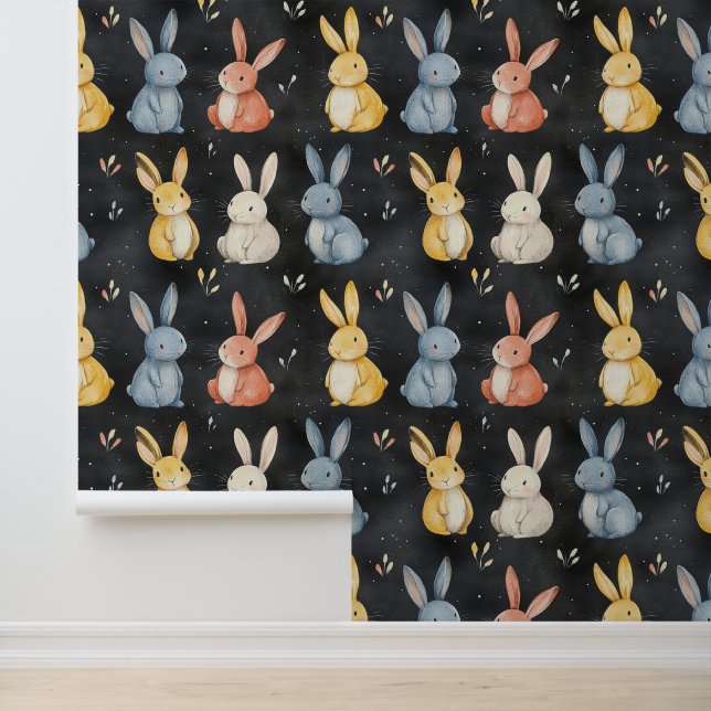 Cute Little Bunny Pattern Chalk Drawing Wallpaper (Application)