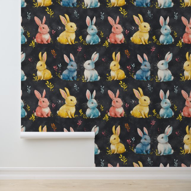 Cute Little Bunny Pattern Chalk Drawing Wallpaper (Application)