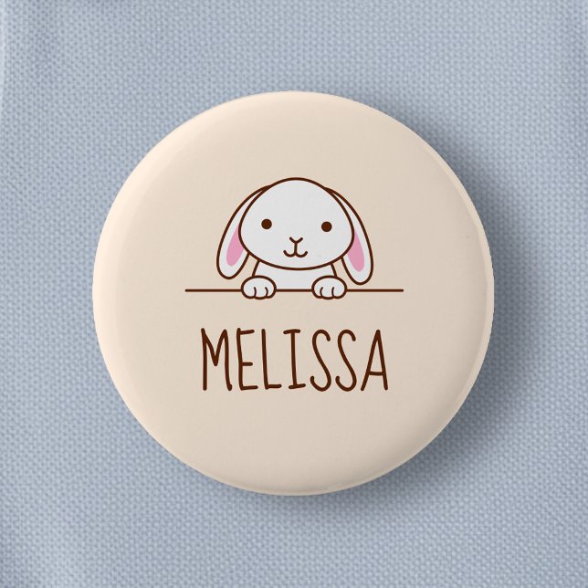 Cute Little Bunny Peeking above Custom Name 2 6 Cm Round Badge (Creator Uploaded)