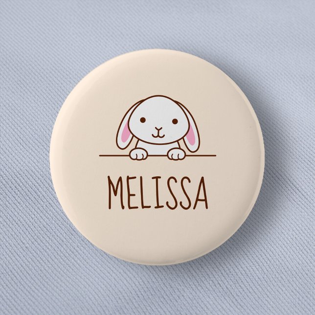 Cute Little Bunny Peeking above Custom Name 2 6 Cm Round Badge (Creator Uploaded)