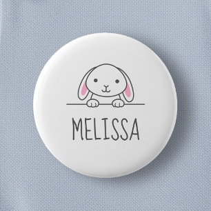 Cute Little Bunny Peeking above Custom Name 6 Cm Round Badge