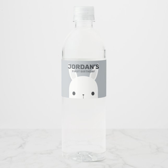 Cute Little Bunny Rabbit Birthday Water Bottle Label (Front)