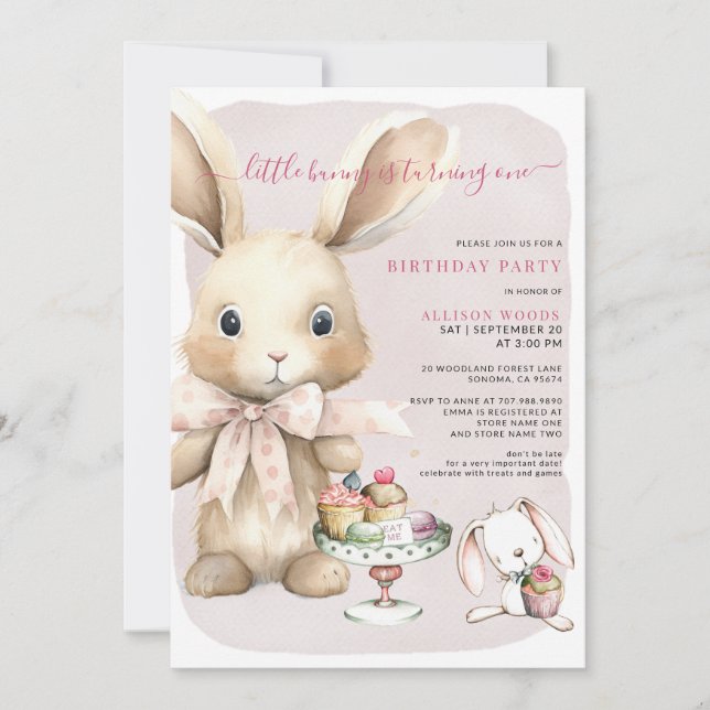 Cute Little Bunny Rabbit First Birthday Invitation (Front)