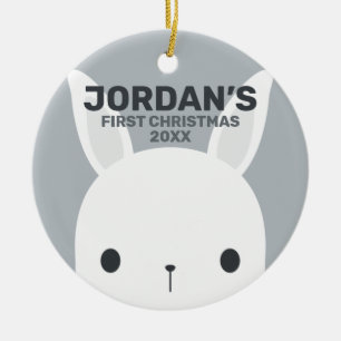 Cute Little Bunny Rabbit First Christmas Ceramic Ornament