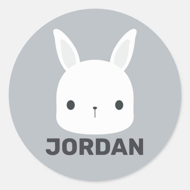 Cute Little Bunny Rabbit with Personalised Name Classic Round Sticker (Front)