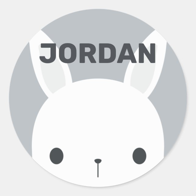Cute Little Bunny Rabbit with Personalised Name Classic Round Sticker (Front)
