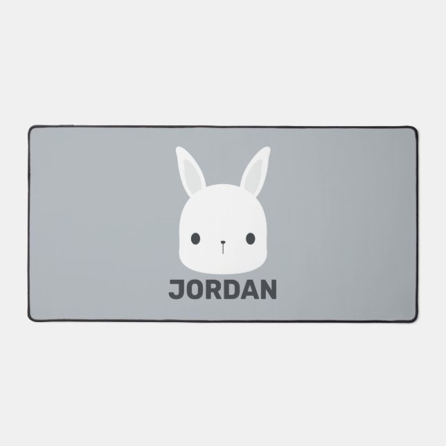 Cute Little Bunny Rabbit with Personalised Name Desk Mat (Front)