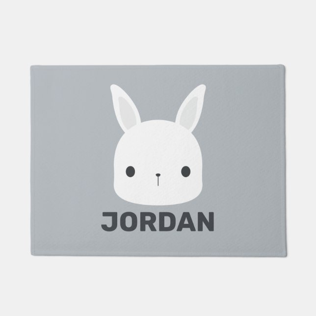 Cute Little Bunny Rabbit with Personalised Name Doormat (Front)