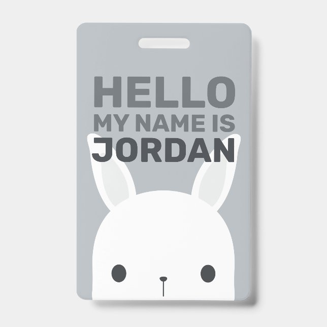 Cute Little Bunny Rabbit with Personalised Name ID Badge (Front)