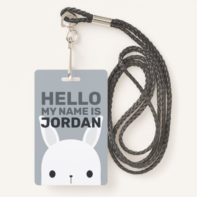 Cute Little Bunny Rabbit with Personalised Name ID Badge (Front with Lanyard)