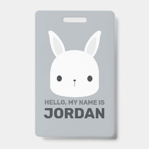 Cute Little Bunny Rabbit with Personalised Name ID Badge
