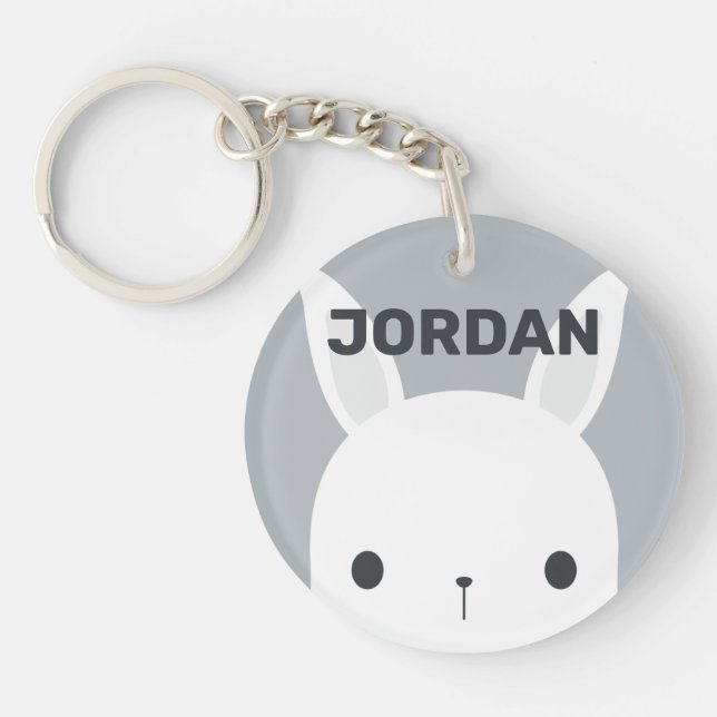 Cute Little Bunny Rabbit with Personalised Name Key Ring (Front)