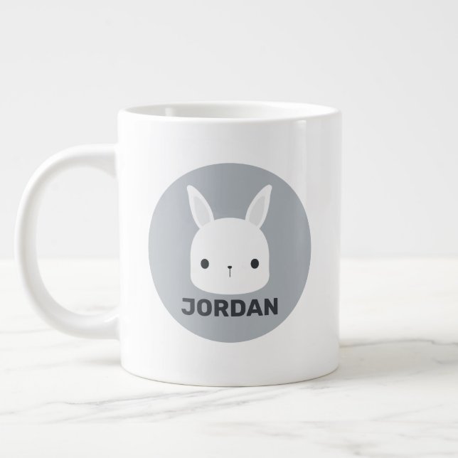 Cute Little Bunny Rabbit with Personalised Name Large Coffee Mug (Left)