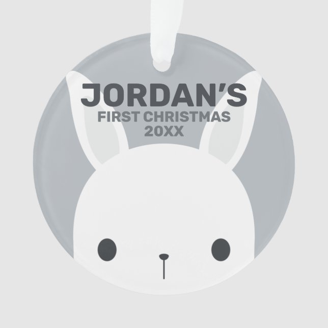 Cute Little Bunny Rabbit with Personalised Name Ornament (Front)