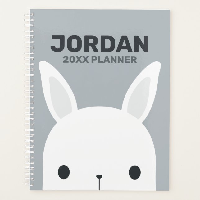 Cute Little Bunny Rabbit with Personalised Name Planner (Front)