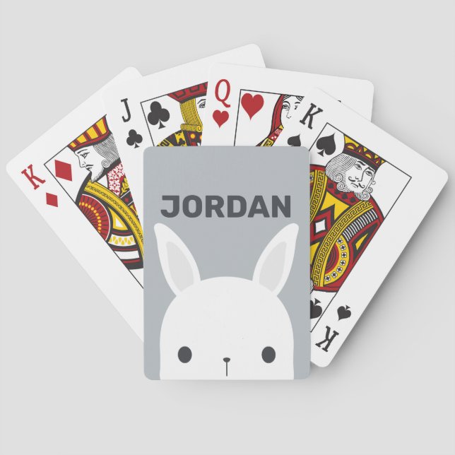 Cute Little Bunny Rabbit with Personalised Name Playing Cards (Back)